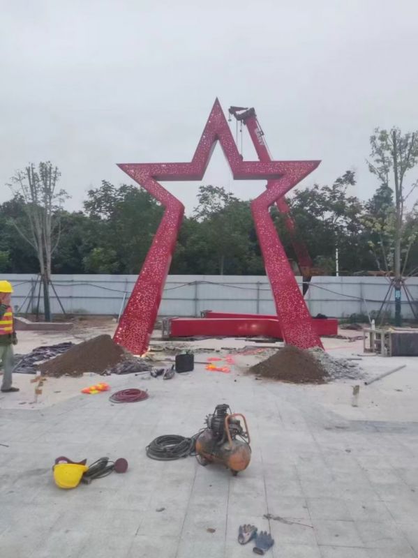 烤漆五角星雕塑 钢管党建雕塑 室内红色文化